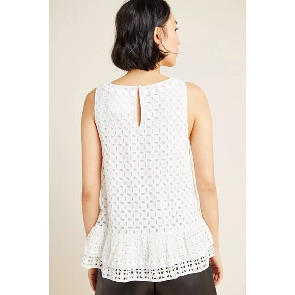 Maeve Anthropologie Monika Beaded Eyelet Peblum White Blouse M - Picture 2 of 4